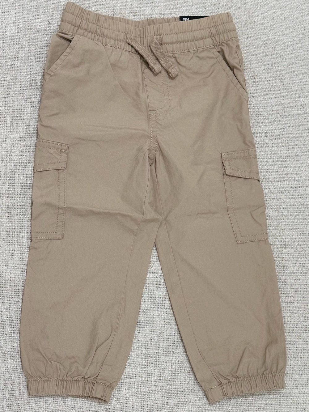 Okie Dokie Boys Drawstring Waist Cinched Cargo Pant biscotti size 18 Months